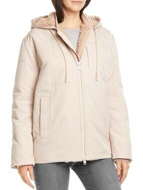 VINCE Women's Faux Shearling Lined Hood Quilted Puffer Jacket Coat Size XL